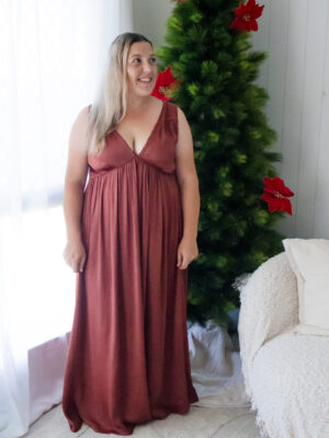 Ashley V neck women's  Dress - Red 100% Silk Satin