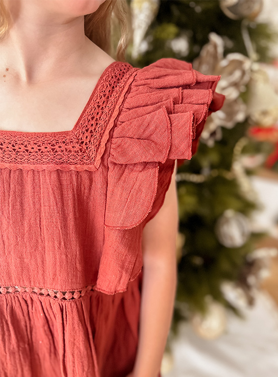 Payton Kids Ruffle Lace Details Dress - Red