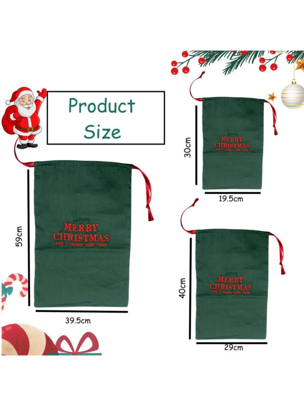 Green Christmas Gift Bags – Reusable Small Medium and Large Christmas Gift Bag – Drawstring Sack – Drawstring Santa Sack Gift Bags