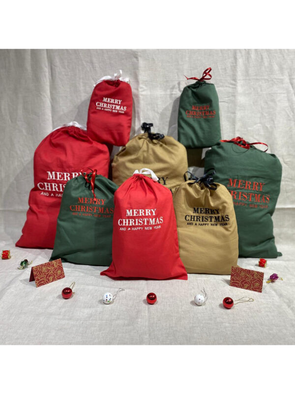 Christmas Gift Bags - Reusable Small Medium and Large Christmas Gift Bag - Drawstring Sack - Drawstring Santa Sack Gift Bags