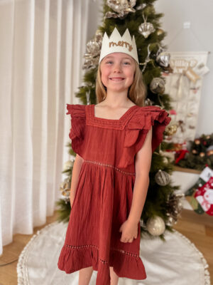 Payton Kids Ruffle Lace Details Dress - Red