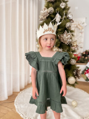 Payton Kids Ruffle With Lace Details Dress - Green
