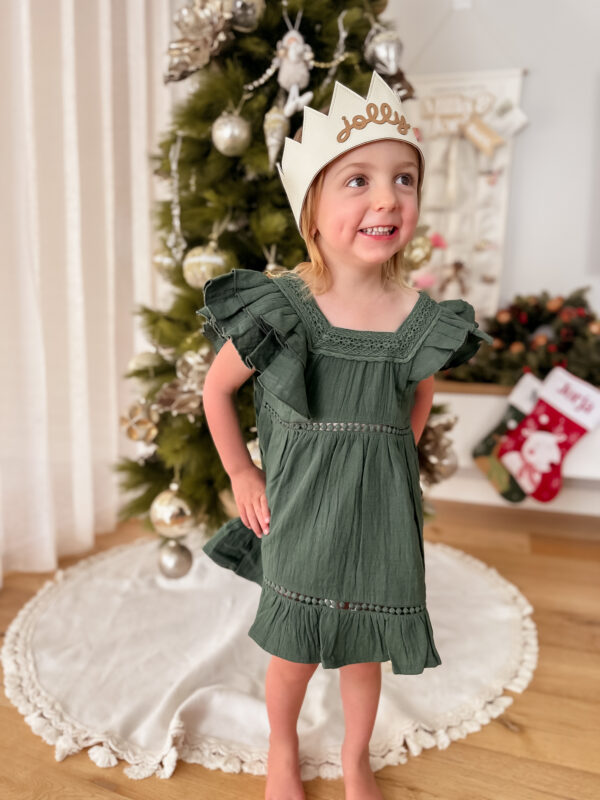 Payton Kids Ruffle With Lace Details Dress - Green 100% Cotton Gauze