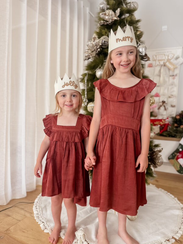 Milla Satin Ruffle neck kids - Red 100% Silk Satin