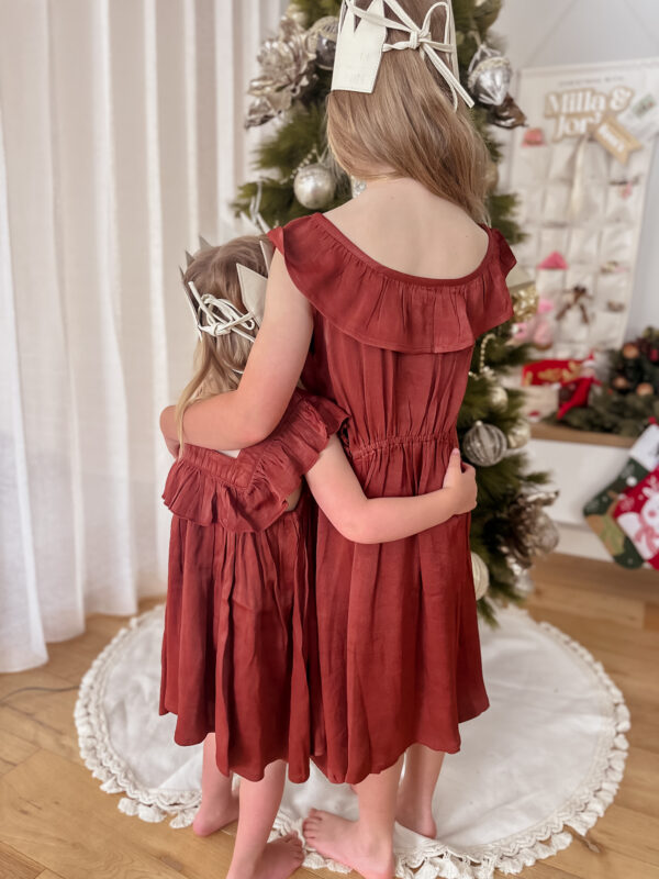 Milla Satin Ruffle neck kids - Red 100% Silk Satin