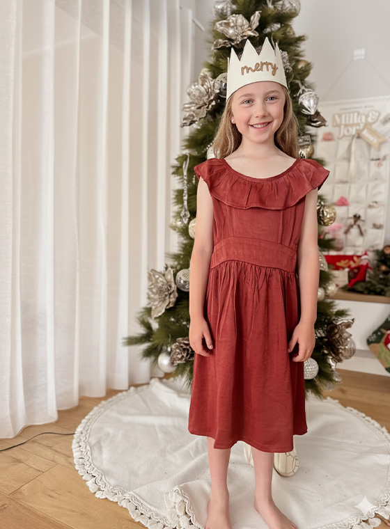 Milla Satin Ruffle neck kids - Red