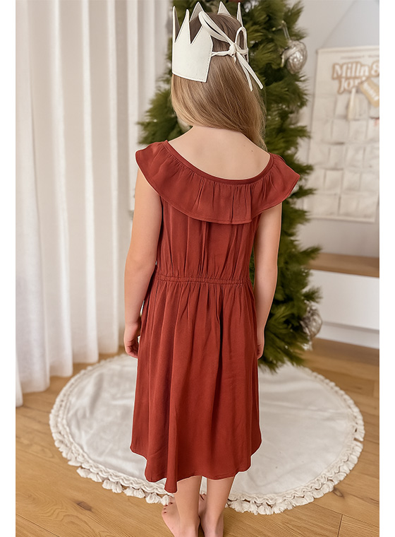 Milla Satin Ruffle neck kids - Red